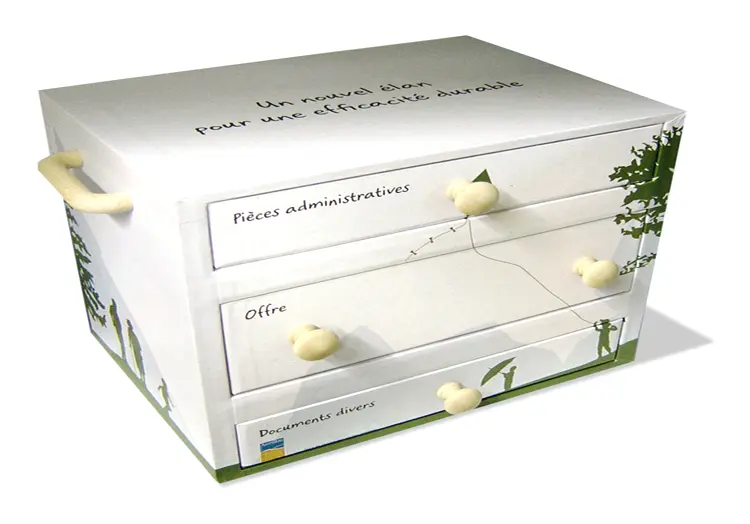 Coffret en bois 3 tiroirs avec 4 boutons et 2 poignées en bois rembordé de papier avec impression