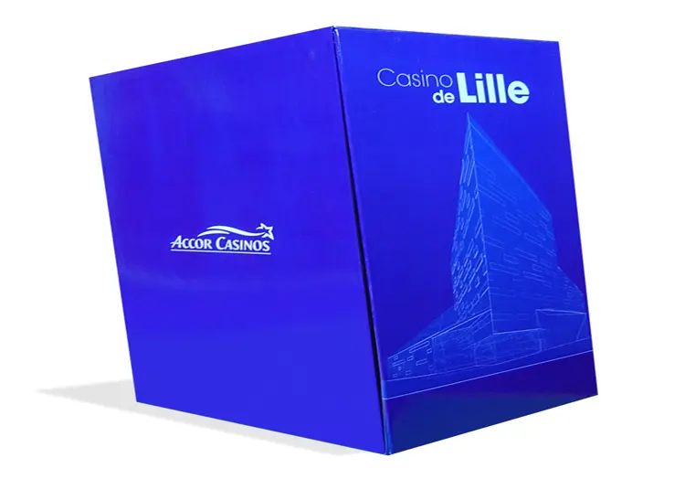 Boite Accor Casinos a double rabat aimanté avec classeurs dos de 40mm et tirette toilée en pied fermeture par velcros
