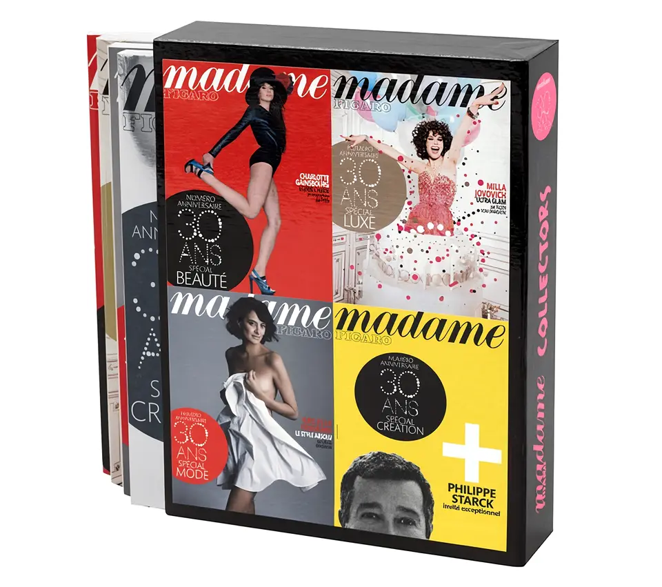 Étui personnalisé avec les premières de couvertures de Madame Figaro.
