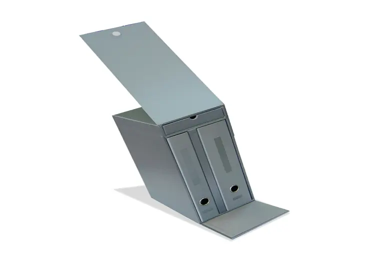 ONYX - Coffret rembordé de papier gris 2 abattants encharnés un tiroir avec coupe pouce pour porte cd polyuréthane…