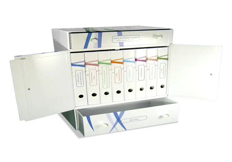Coffret rembordé d’impression a 2 portes fermeture aimanté avec plaque et 2 boutons 2 tiroirs avec impression se…